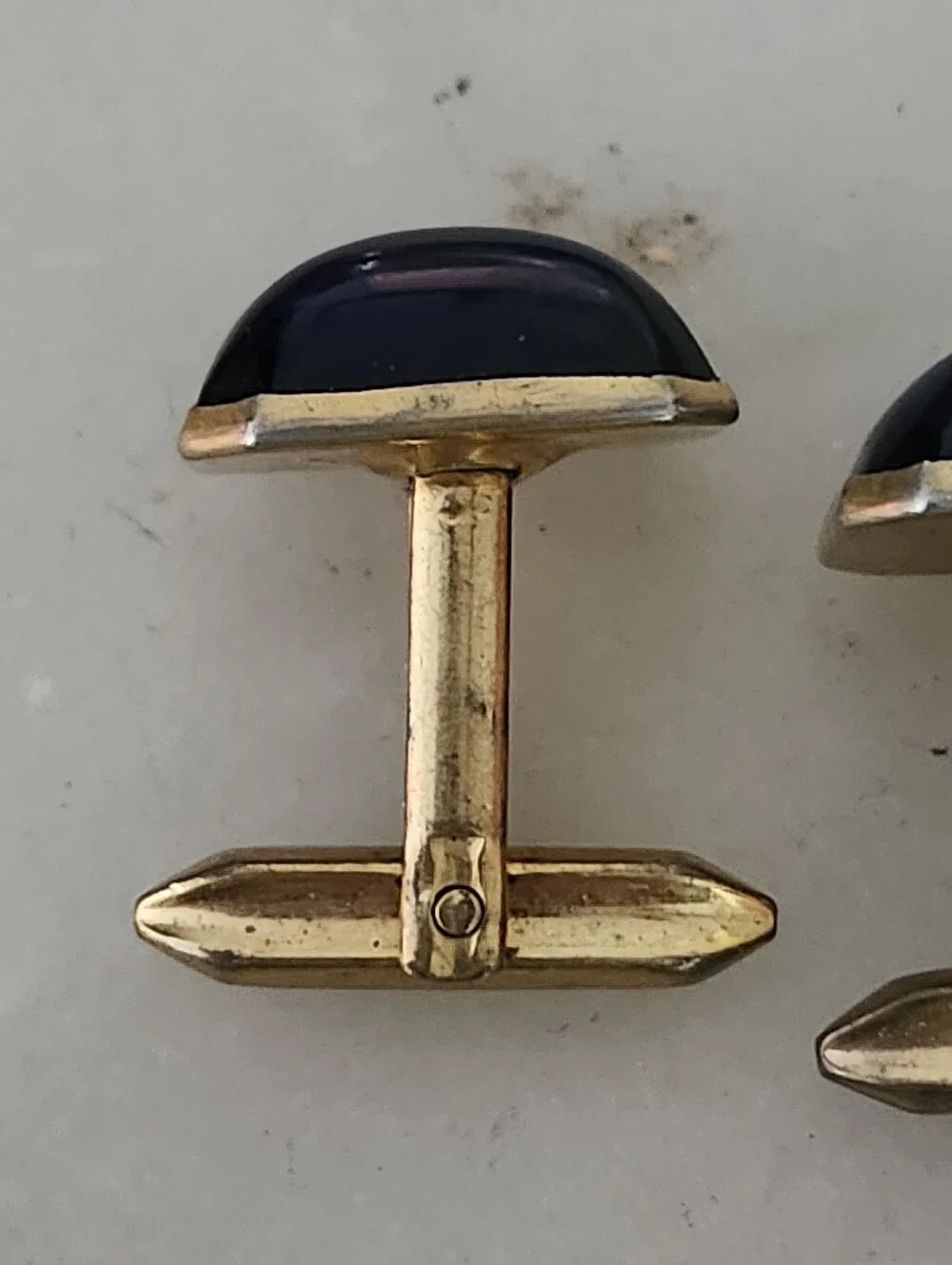 Vtg Gold-Tone Cufflinks with Deep Blue Glass Inset